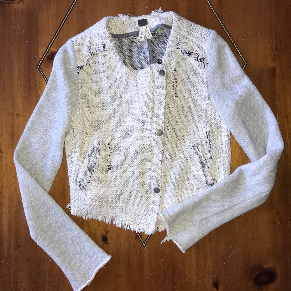 Free People Tattered Tweed Cropped Moto Jacket